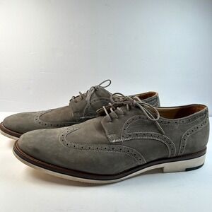 Johnston & Murphy Mens Wingtip Brogue Shoes Gray Suede Lace Up Size 12M